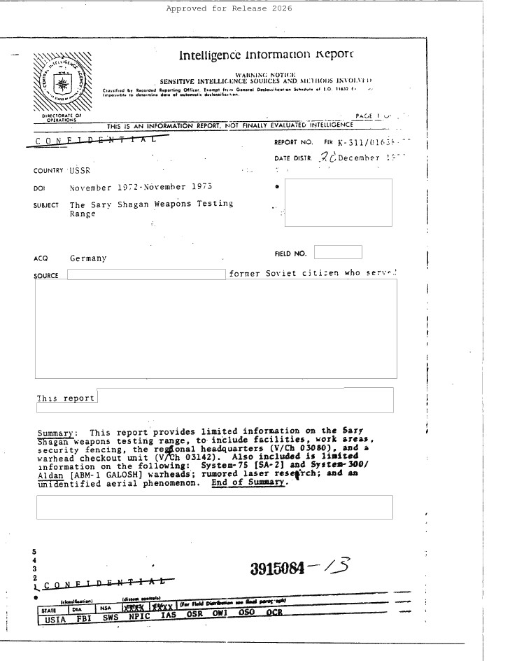 Relatório de Informações de Inteligência da CIA