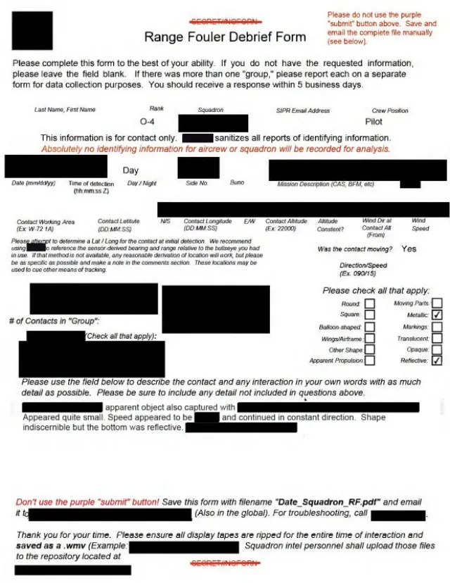 Department of the Navy Range Fouler Debrief Form