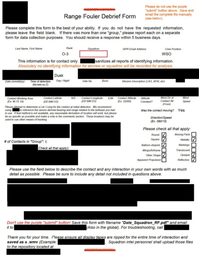 US Military Range Fouler Debrief Form