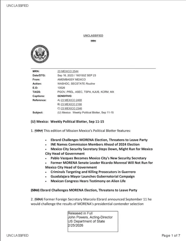 Department of State Cable