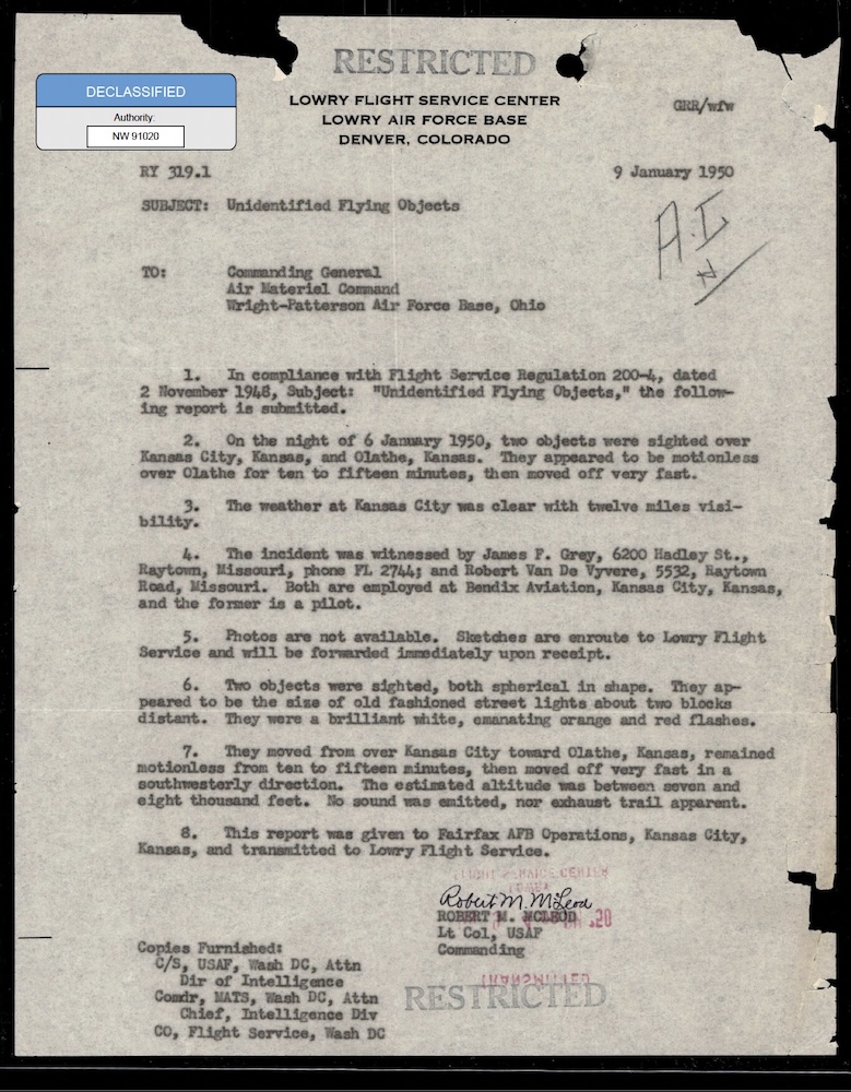USAF UFO Sighting Reports