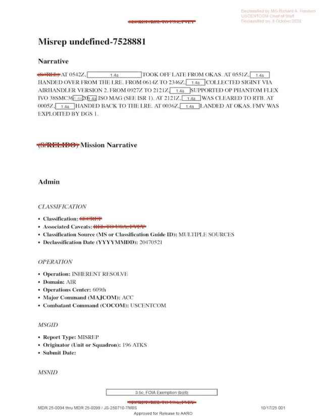 USCENTCOM Mission Report (MISREP)