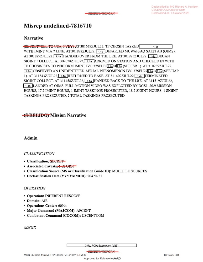 USCENTCOM Mission Report (MISREP)