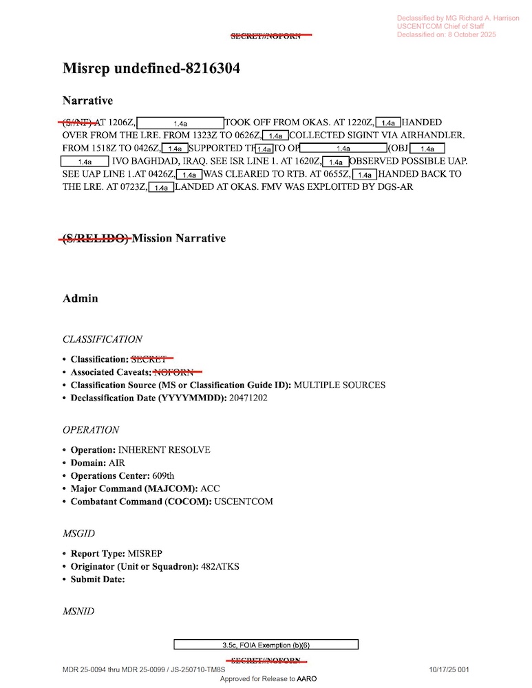 AARO / USCENTCOM UAP Report