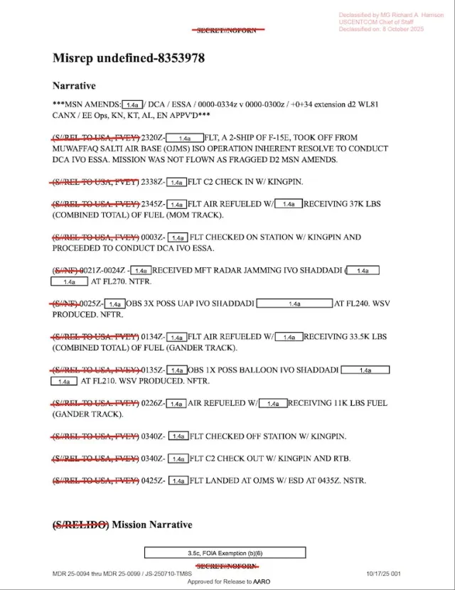 USCENTCOM Mission Report (MISREP)