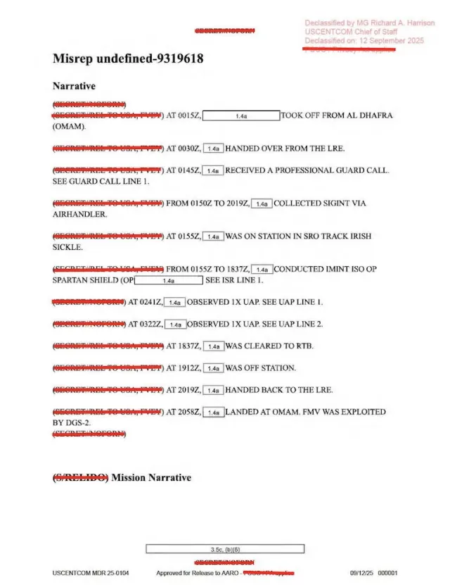 USCENTCOM Mission Report (MISREP) MDR 25-0104