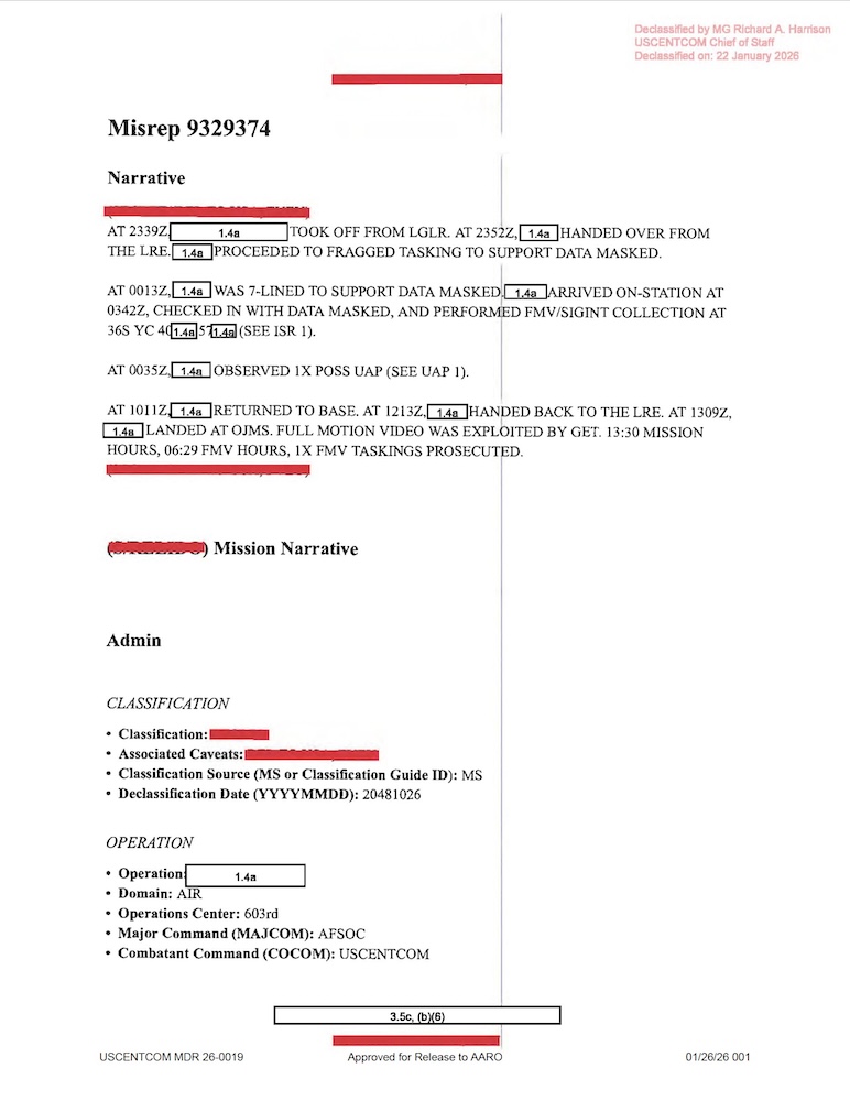 USCENTCOM Mission Report (MISREP) 9329374