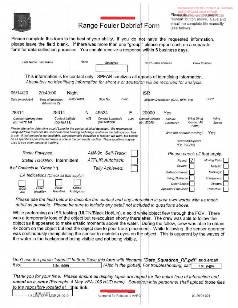 USCENTCOM Range Fouler Debrief Form