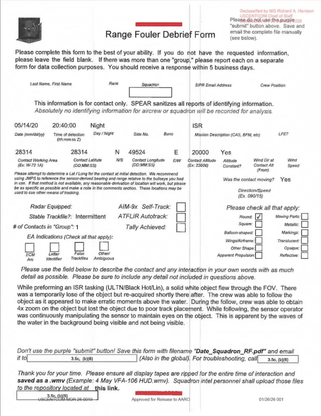 USCENTCOM Range Fouler Debrief Form