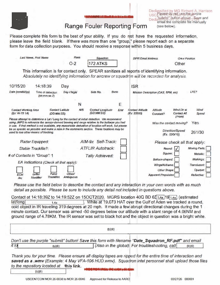 AARO / USCENTCOM UAP Sighting Report