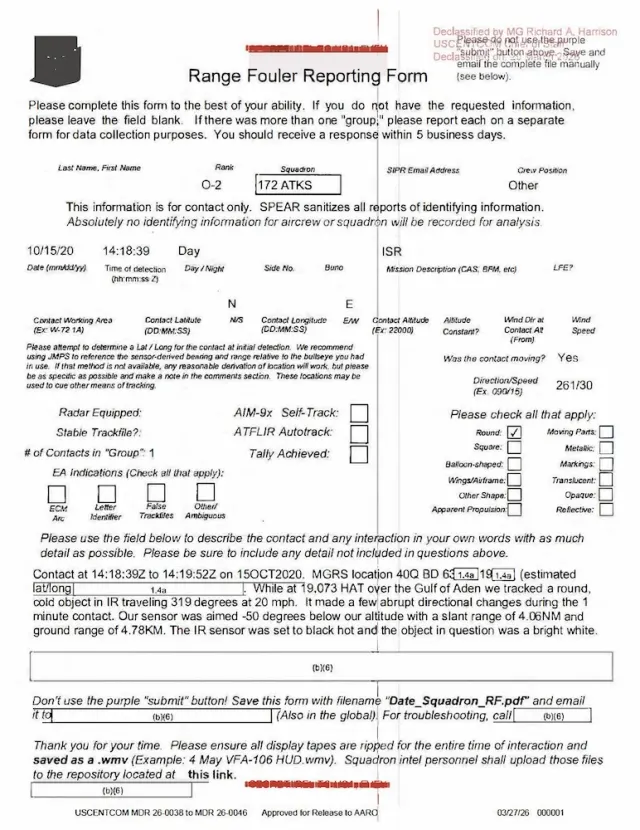 AARO / USCENTCOM UAP Sighting Report