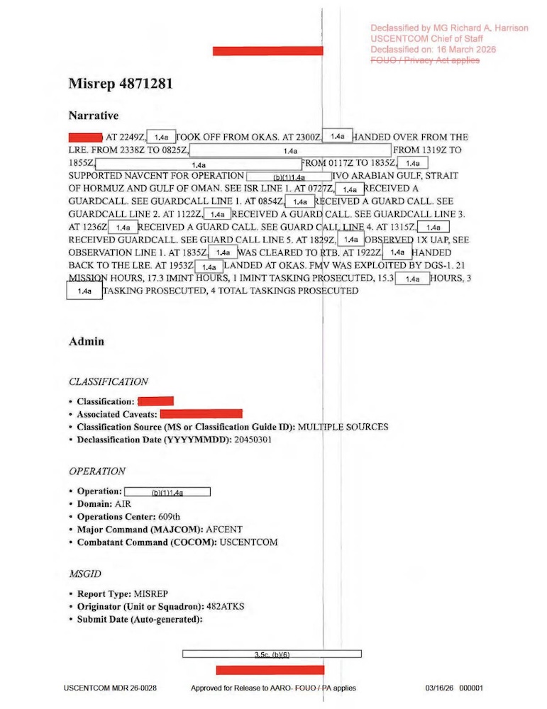 USCENTCOM Mission Report (MISREP)