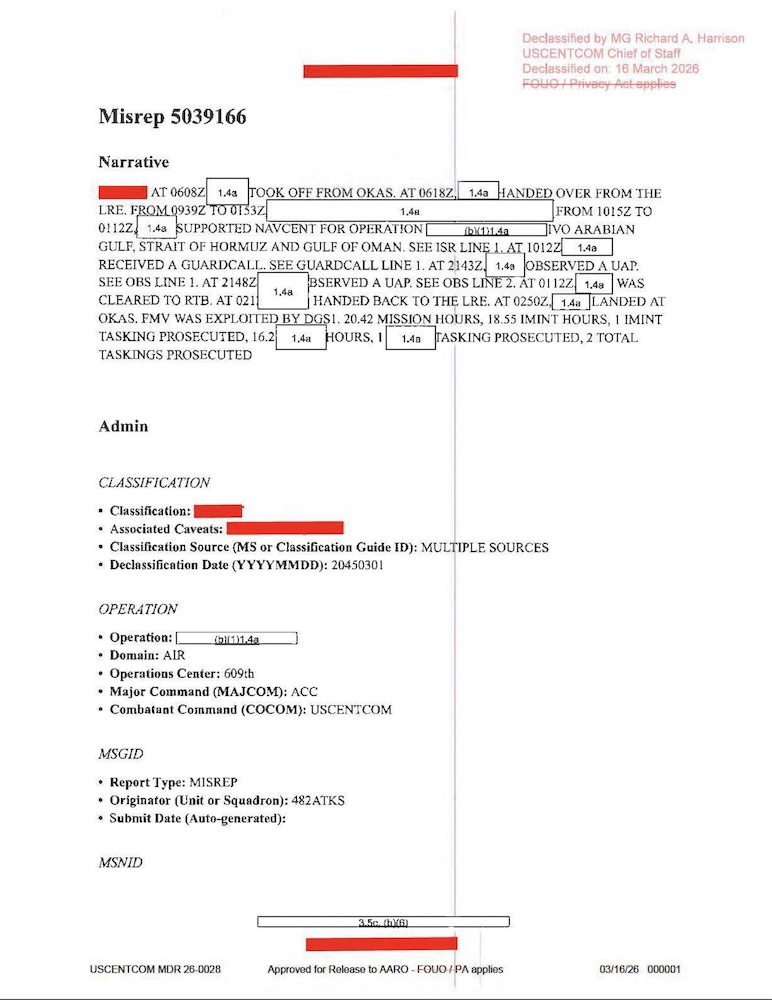 USCENTCOM Mission Report (MISREP)