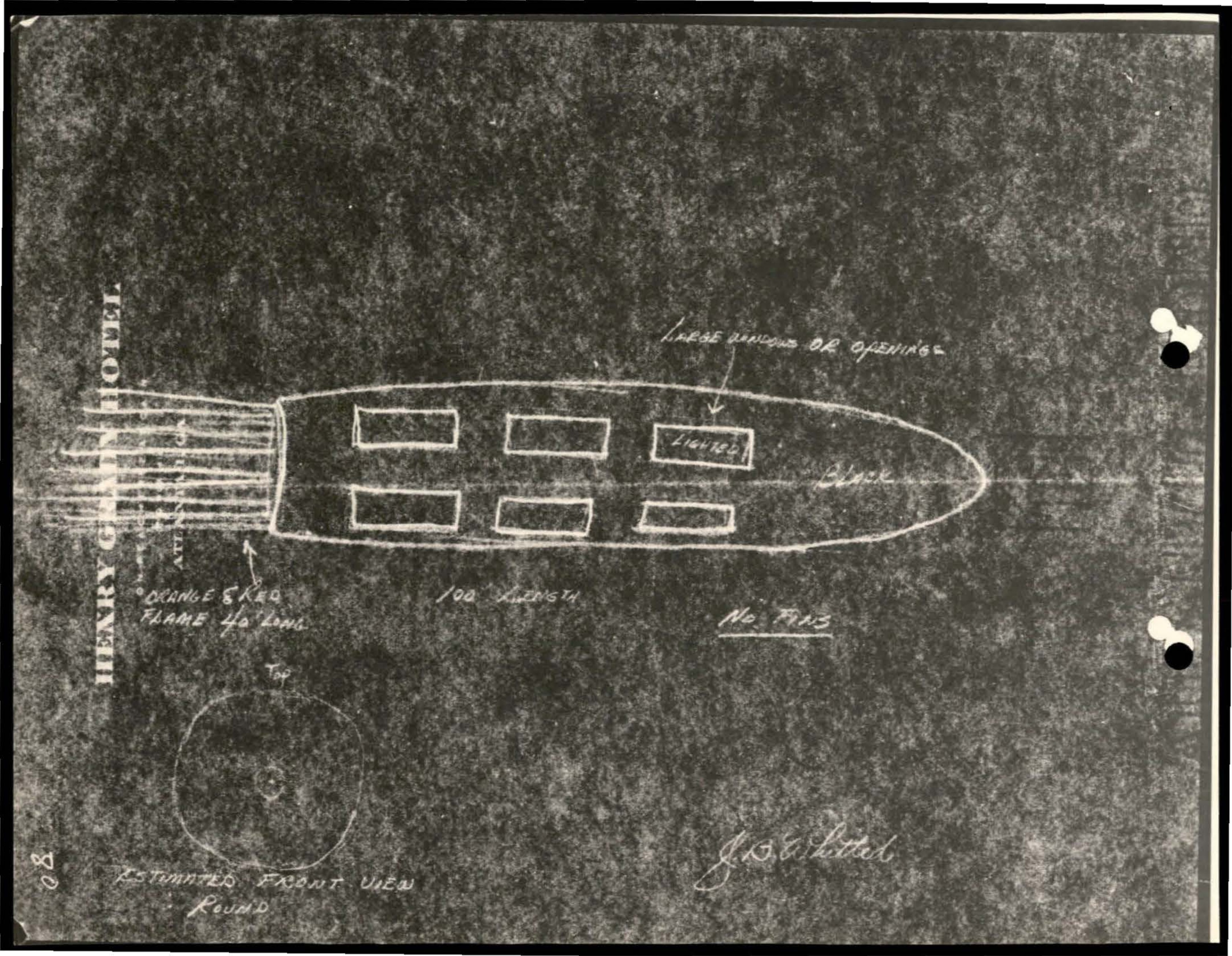 Diagram of vessel or object with compartments and hawser attachment