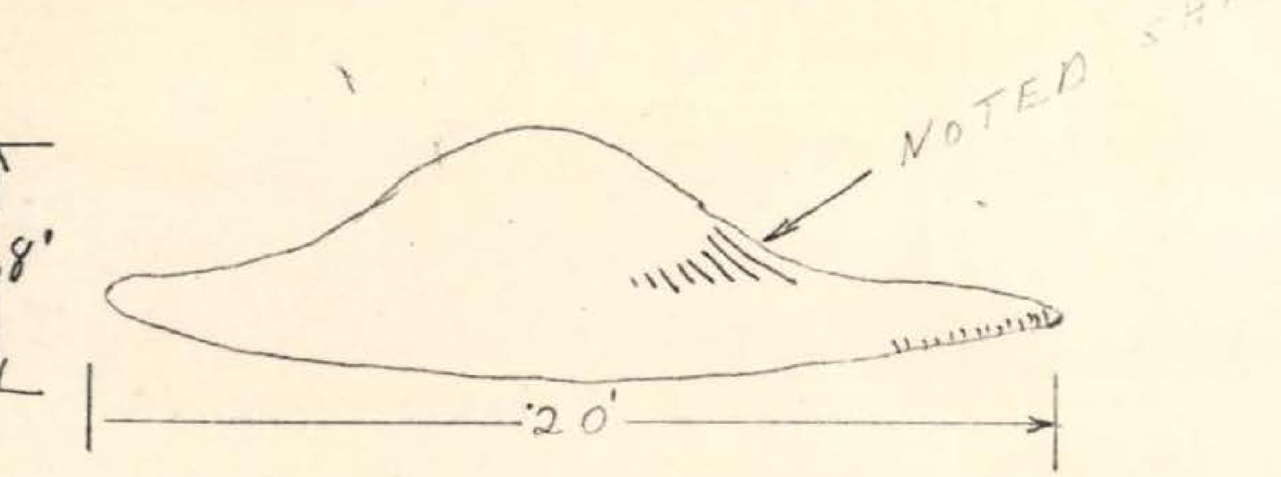 Technical sketch of disc-shaped object showing dimensions: 6 to 8 feet height, 20 feet width, with notation for seating area