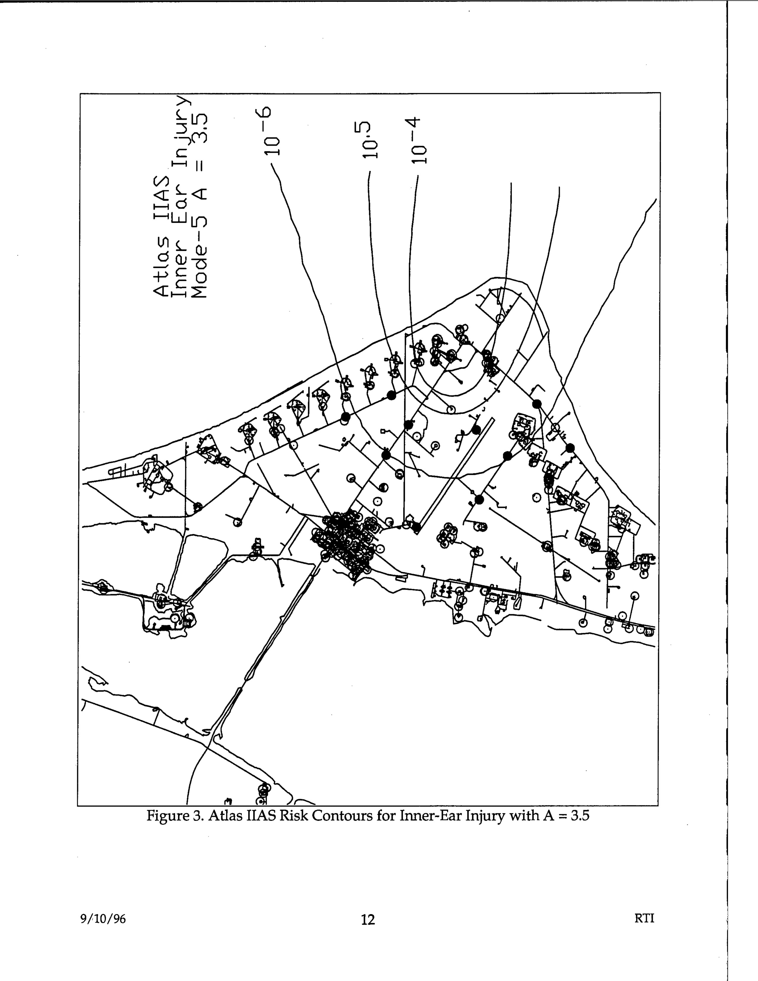 Figure 3. Atlas IIAS Risk Contours for Inner-Ear Injury with A = 3.5
