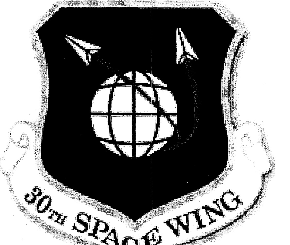 Emblem of the 30th Space Wing, with text '30TH SPACE WING' on a scroll at the bottom.