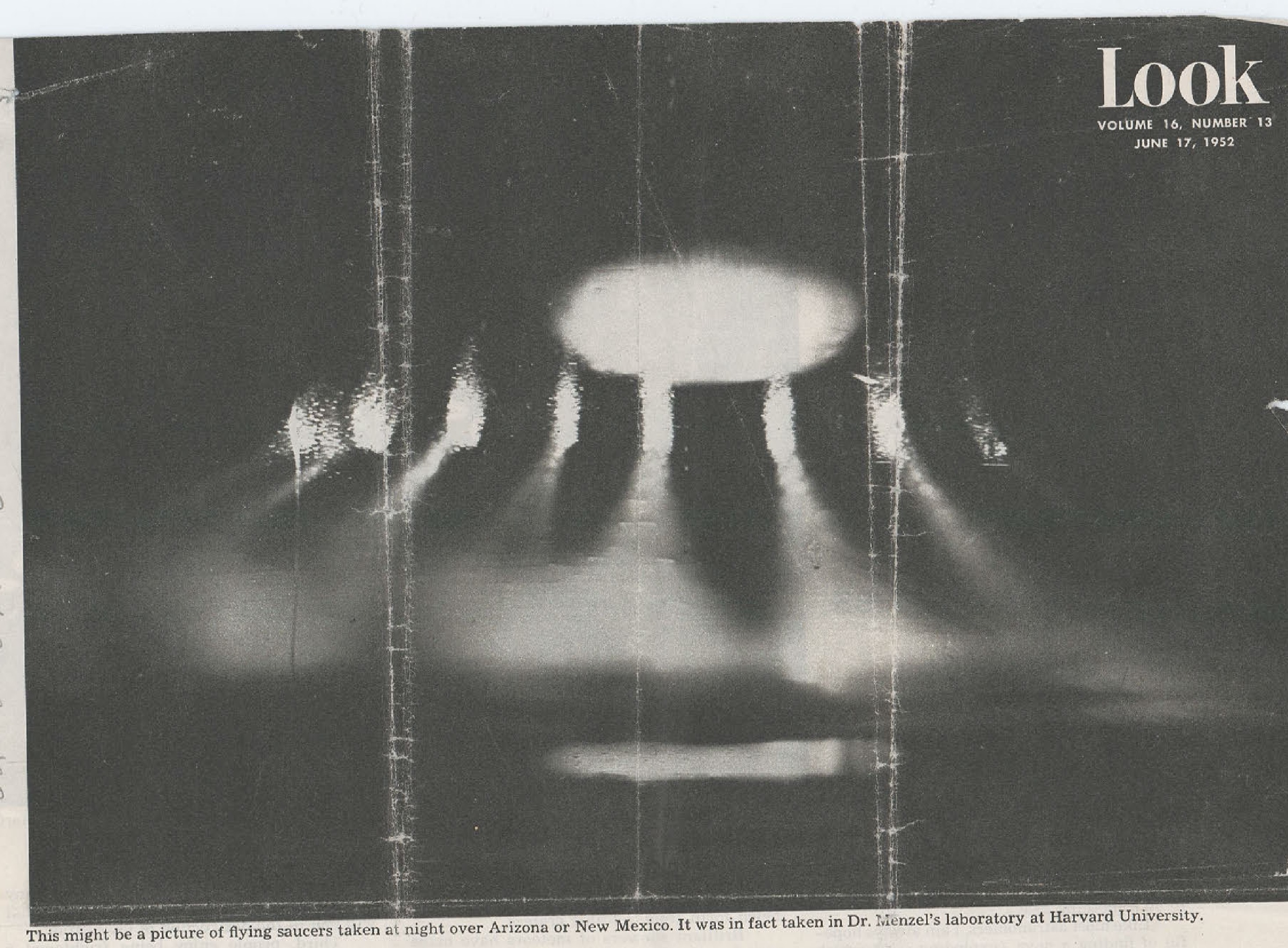 This might be a picture of flying saucers taken at night over Arizona or New Mexico. It was in fact taken in Dr. Menzel's laboratory at Harvard University.