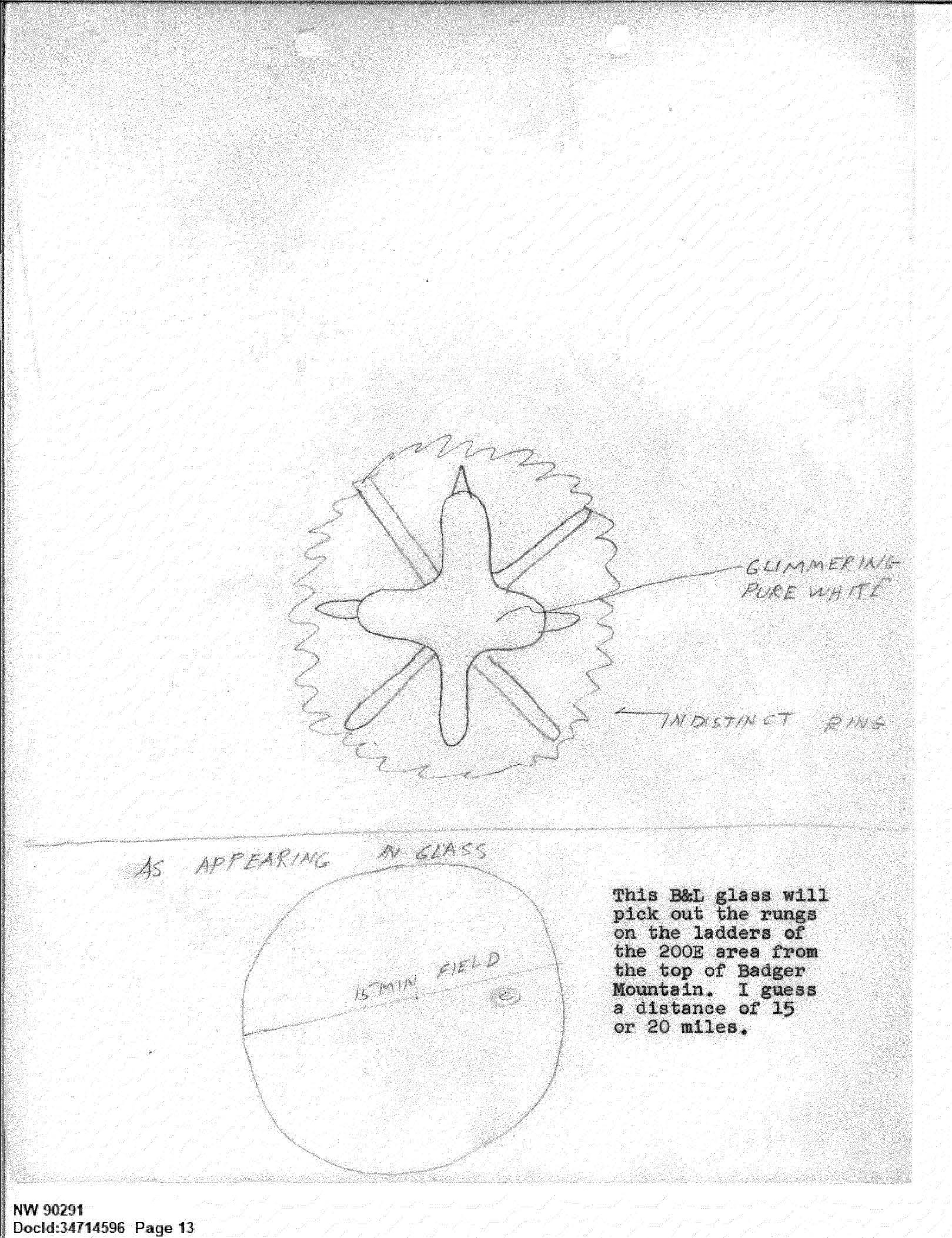 Sketch of a shimmering, cross-shaped object with a surrounding ring.