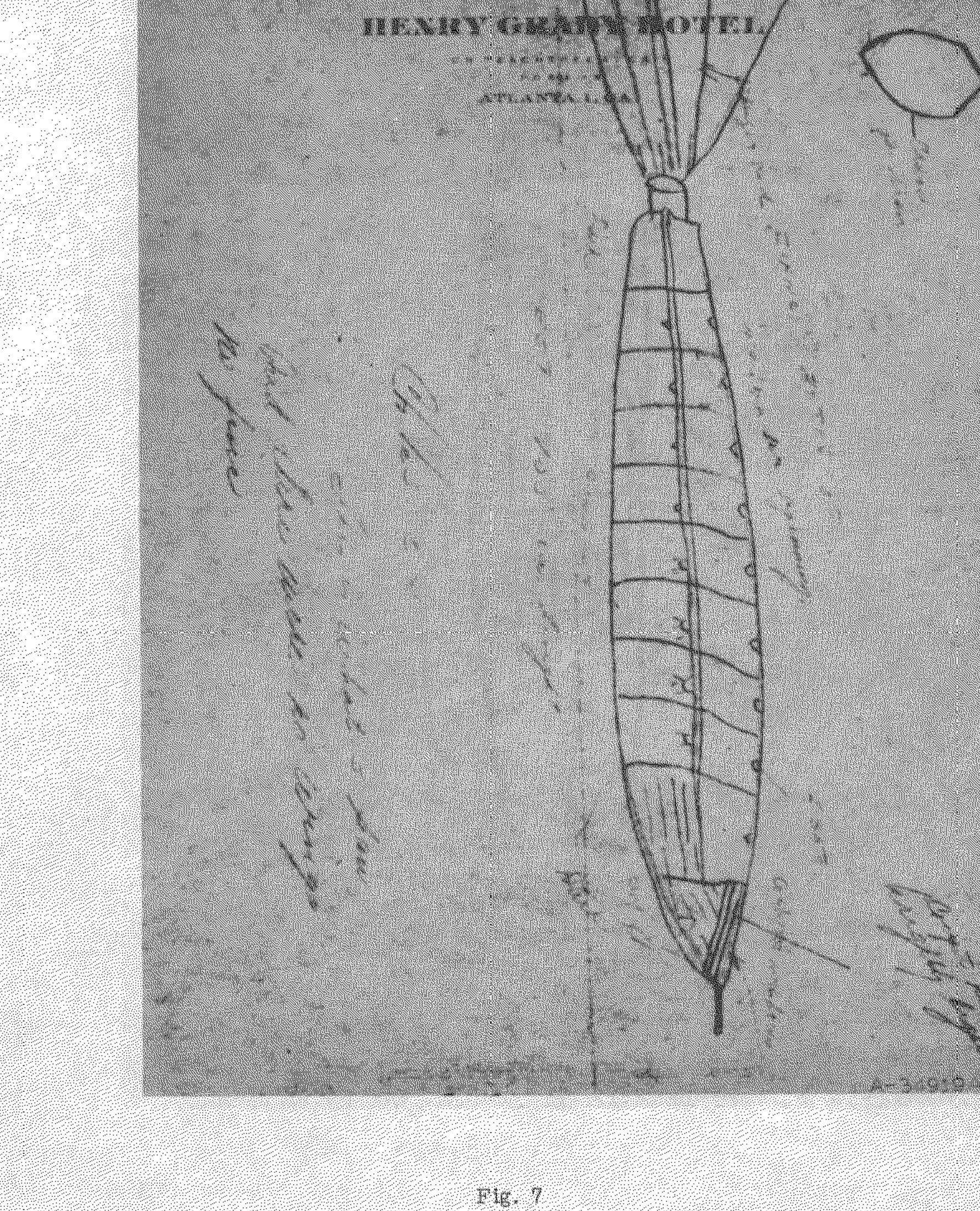 Sketch of a cigar-shaped object on Henry Grady Hotel letterhead.