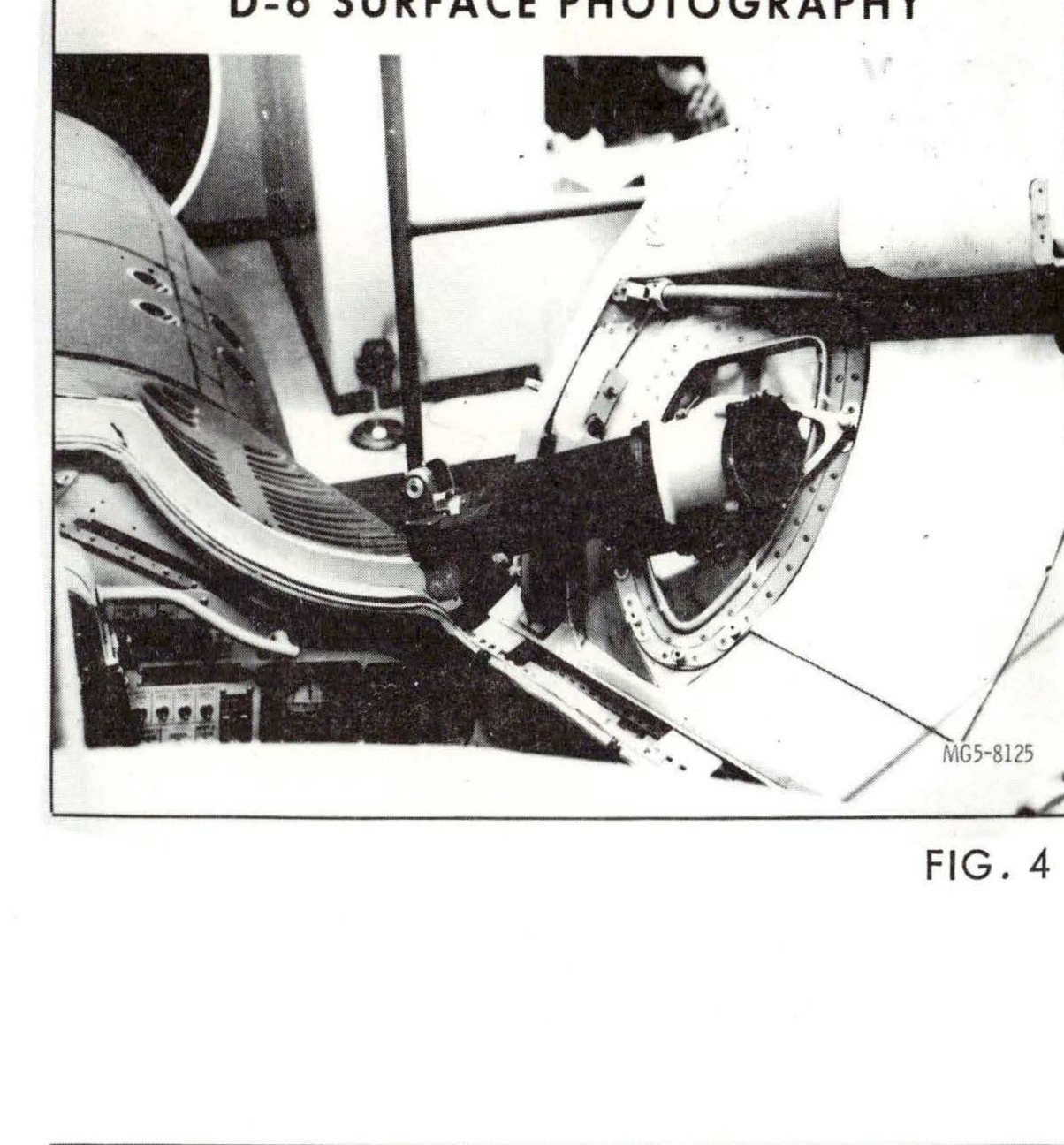 D-6 SURFACE PHOTOGRAPHY - camera mount installed on spacecraft window, labeled FIG. 4, MGS-8125