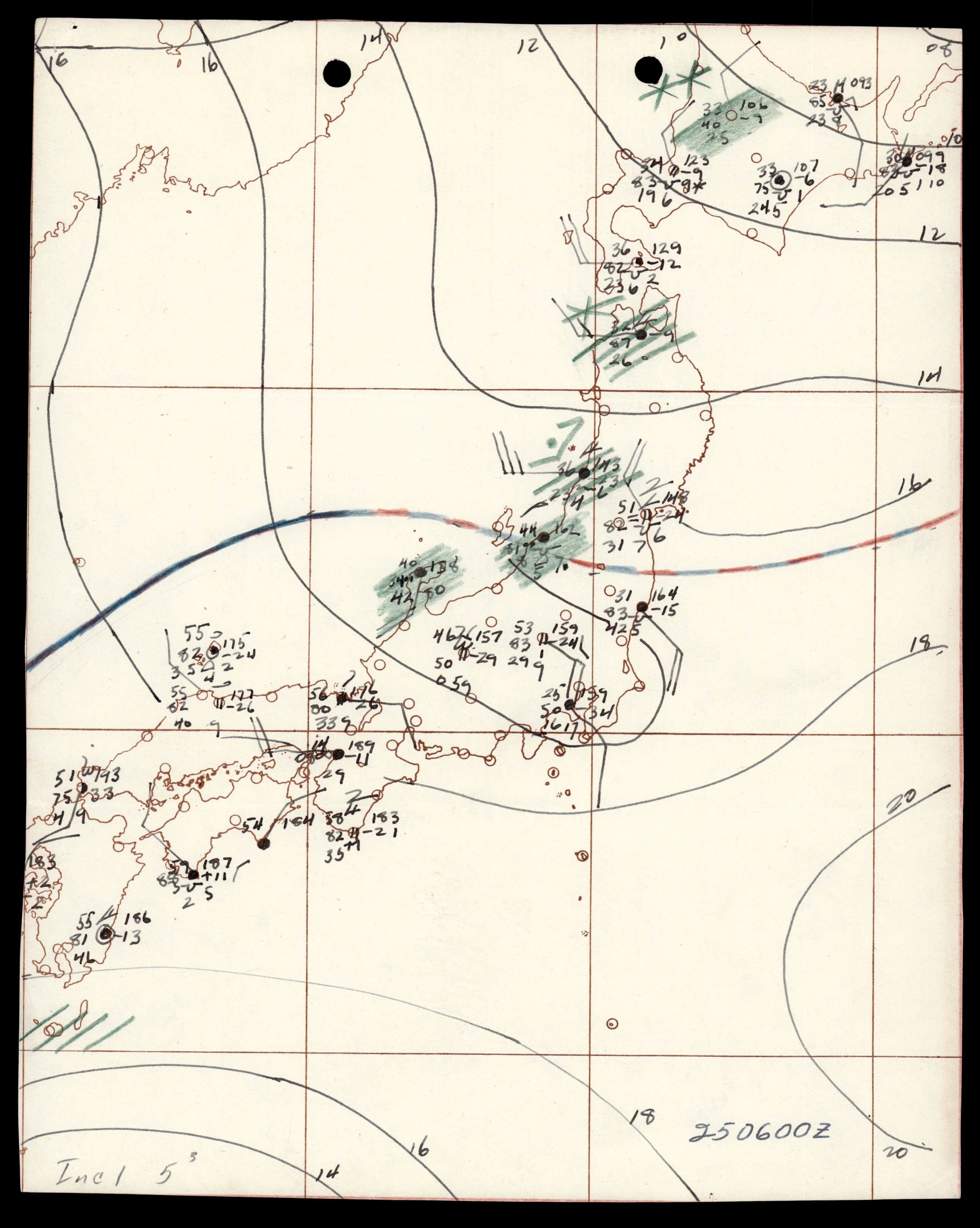 Hand-drawn surface synoptic weather chart for 25 January 0600Z over Japan.