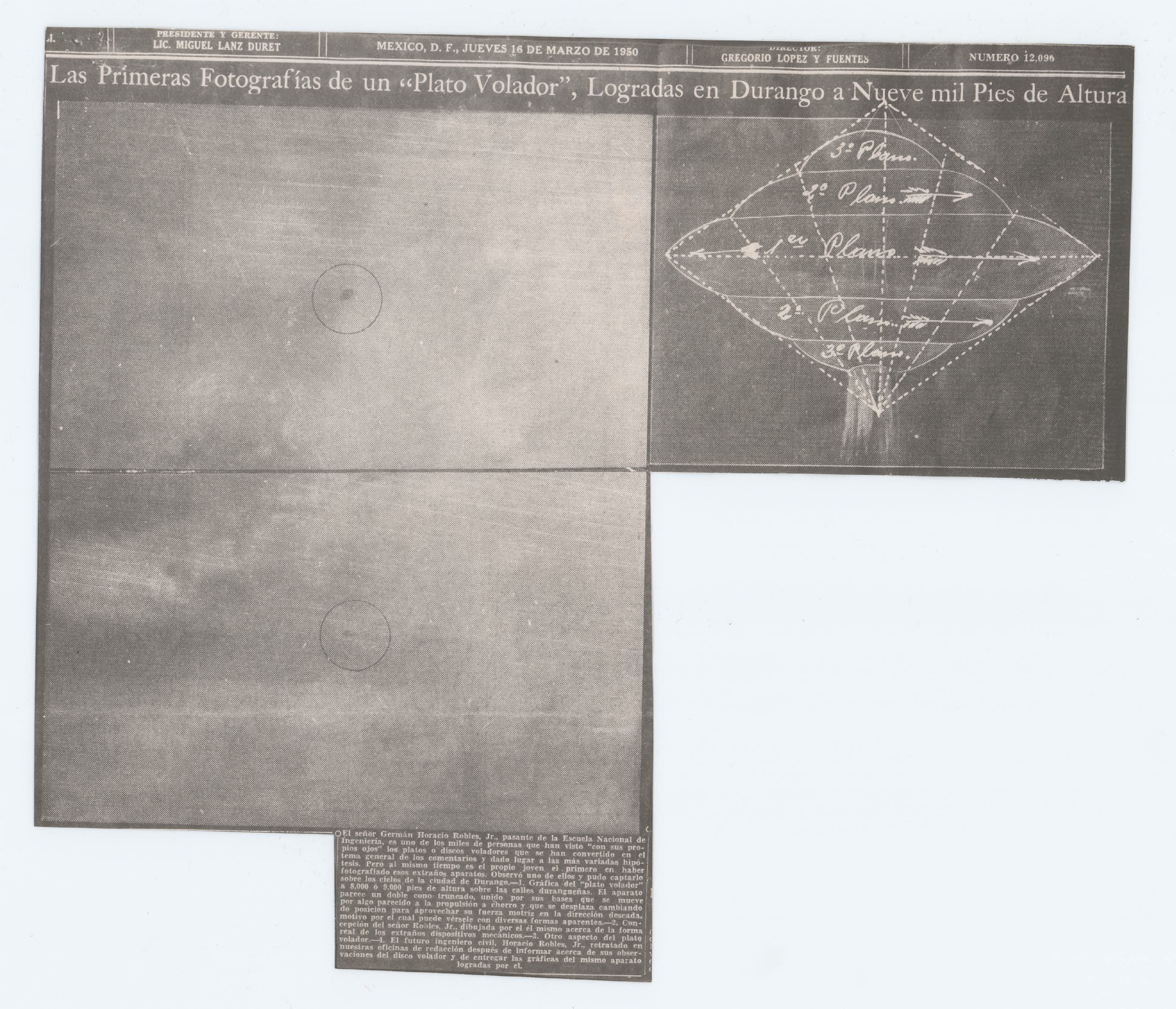 Photograph of a circular object in the sky, labeled '1'.