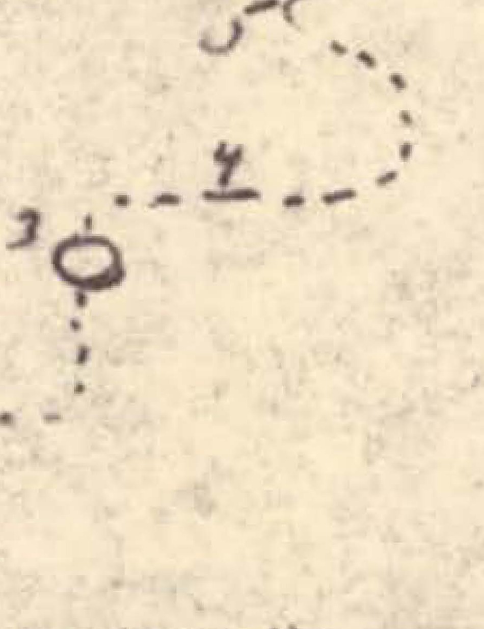 Hand-drawn diagram showing numbered positions 1-5 with dotted lines indicating object movement path