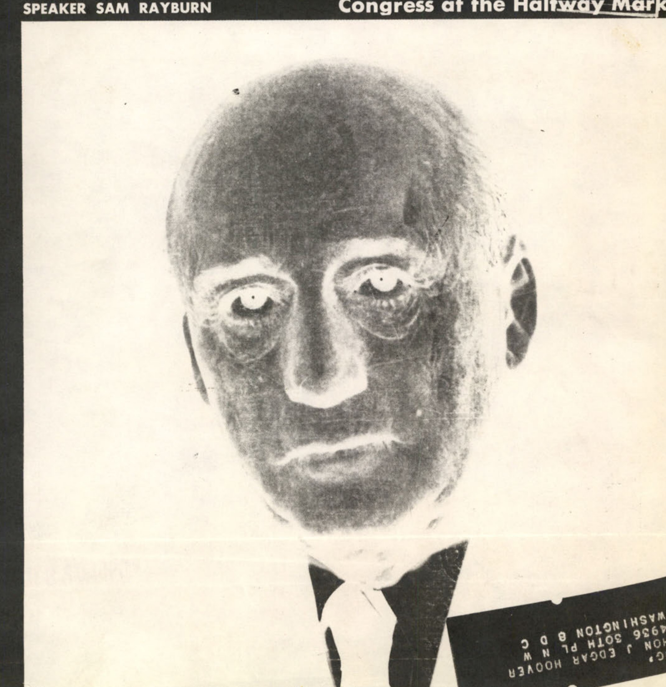 A negative image of Speaker Sam Rayburn.