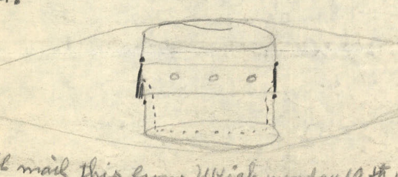 A sketch showing the side profile of the saucer.