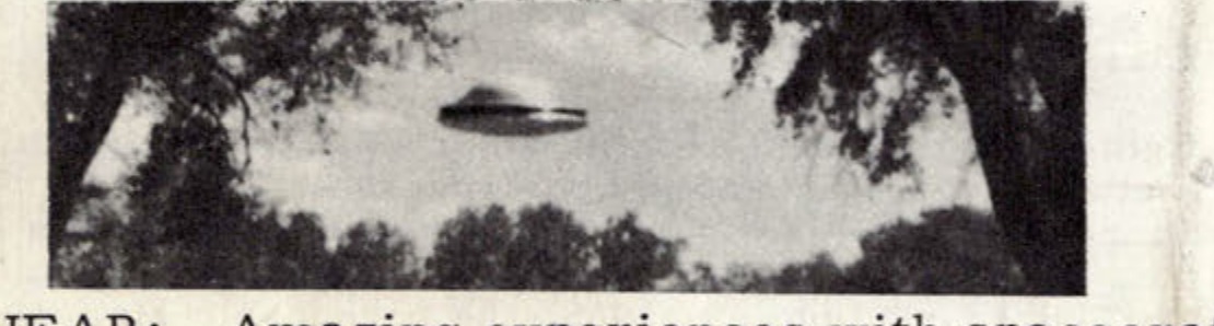 Photograph of a flying saucer over a desert landscape.