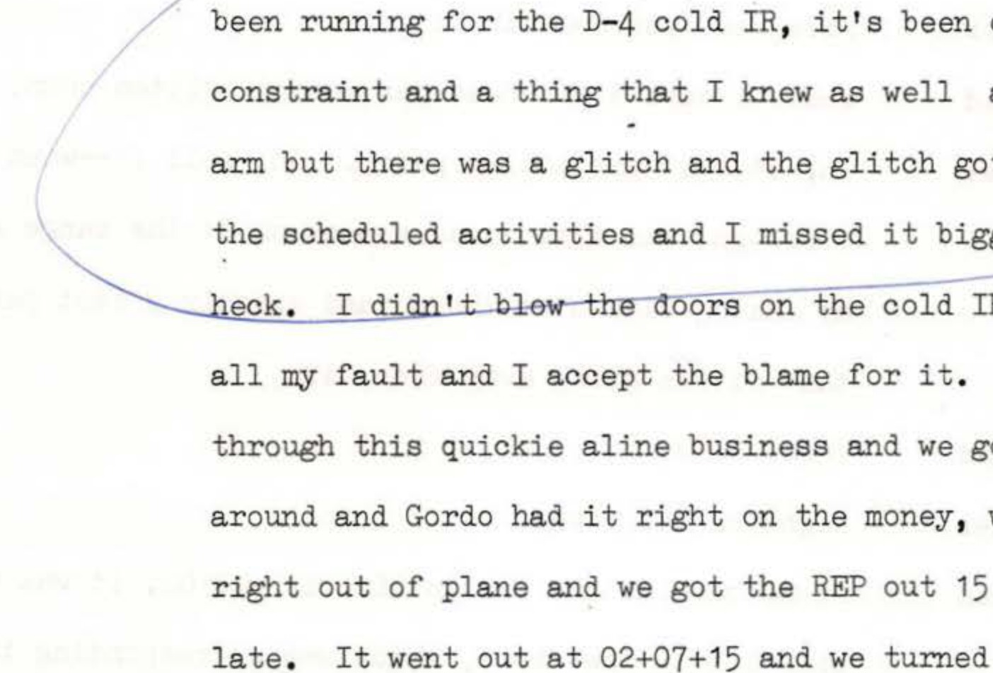 Hand-drawn curved bracket highlighting text about cold IR doors and Flight Plan